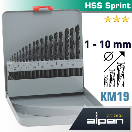 Hss Sprint Drill Bit Set 19 Piece 1-10 X 0.5mm In Metal Case Hss Sprint Drill Bit Set 19 Piece 1-10 X 0.5mm In Metal Case