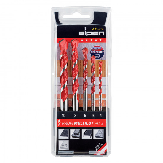 ALPEN Multicut Drill Bit Set 5 Piece 4 5 6 8 10mm ALPEN Multicut Drill Bit Set 5 Piece 4 5 6 8 10mm