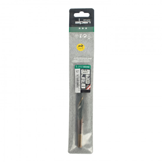 Hss Sprint Master 13.0mm Red Shank 9.5mm X1 Sleeved Din338 ALPEN Drill Hss Sprint Master 13.0mm Red Shank 9.5mm X1 Sleeved Din338 ALPEN Drill