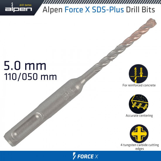 Force X 5.0 X 110/050 Sds-plus Rebar Drill Bit X4 Cutting Edges - Bulk Force X 5.0 X 110/050 Sds-plus Rebar Drill Bit X4 Cutting Edges - Bulk