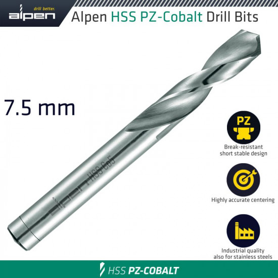 ALPEN Cobalt Drill Short Bulk 7.50mm ALPEN Cobalt Drill Short Bulk 7.50mm
