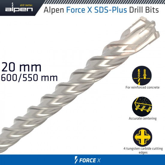 Force X 20.0 X 600/550 Sds-plus Rebar Drill Bit X4 Cutting Edges Force X 20.0 X 600/550 Sds-plus Rebar Drill Bit X4 Cutting Edges