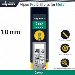 ALPEN Pro 1.0mm Hss Drill Din 338 Rn 135 With Split Point Bulk