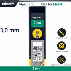 ALPEN Pro 3.0mm Hss Drill Din 338 Rn 135 With Split Point Bulk