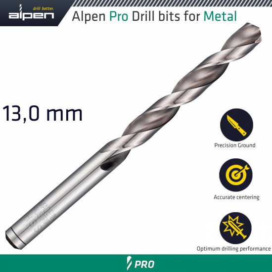 ALPEN Pro Hss Drill Din 338 Rn 135 With Split Point 13.0mm Bulk ALPEN Pro Hss Drill Din 338 Rn 135 With Split Point 13.0mm Bulk