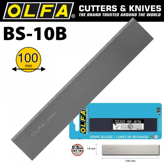 OLFA Scraper Blades X10 For Bsr200 & Bsr300 100mmx0.5mm OLFA Scraper Blades X10 For Bsr200 & Bsr300 100mmx0.5mm