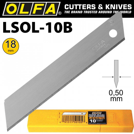 OLFA Blades 18mm Non Segmented Solid 10pk OLFA Blades 18mm Non Segmented Solid 10pk