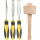 Chisel Set Wood 3 Piece Plus Wooden Mallet Blister Chisel Set Wood 3 Piece Plus Wooden Mallet Blister