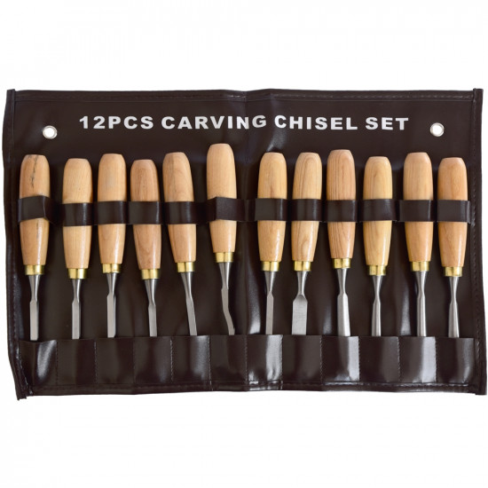 Chisel Set Wood Carving 12piece In Leather Pouch Chisel Set Wood Carving 12piece In Leather Pouch
