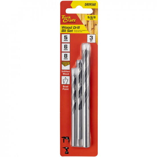 Drill Bit Wood 3pc Set 5-6-8mm Drill Bit Wood 3pc Set 5-6-8mm