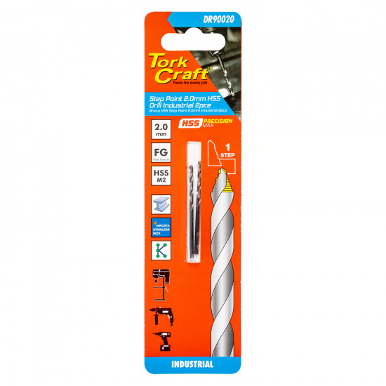Precision-max Step Point 2.0mm Hss Drill Ind. 2pc Precision-max Step Point 2.0mm Hss Drill Ind. 2pc