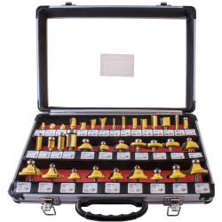 Router Bit Set 35piece Aluminium Case Glass Front 1/4 Shank