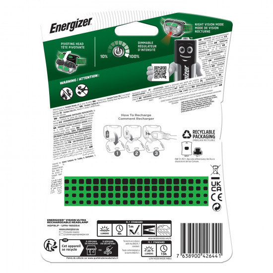 ENERGIZER 400lum Vision Recharge Headlight Green ENERGIZER 400lum Vision Recharge Headlight Green