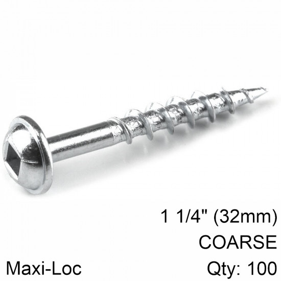 KREG Zinc Pocket Hole Screws 32mm 1.25' #8 Coarse Thread Mx Loc 100ct KREG Zinc Pocket Hole Screws 32mm 1.25' #8 Coarse Thread Mx Loc 100ct