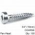 KREG Zinc Pocket Hole Screws 19mm 0.75' #6 Fine Thread Pan Head 100ct