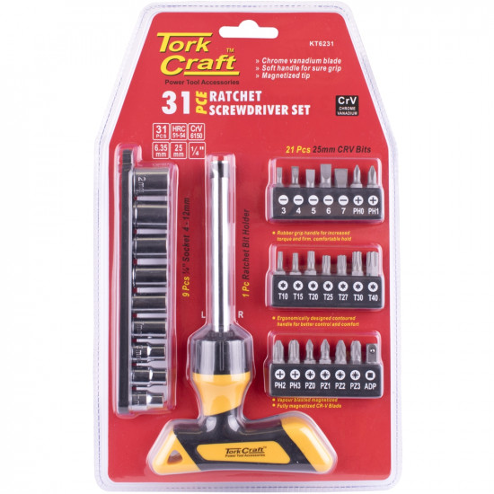 31pc Screwdriver Ratchet T-handle Bit Set 31pc Screwdriver Ratchet T-handle Bit Set