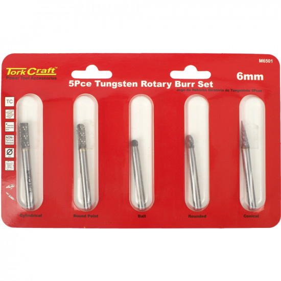 Rotary Burr Set 5 Pc Asstd 6mm Dia Tungsten Rotary Burr Set 5 Pc Asstd 6mm Dia Tungsten