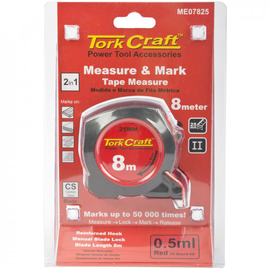 Measuring Tape With Marker 8m X 25mm Rubber Casing Matt Finish Measuring Tape With Marker 8m X 25mm Rubber Casing Matt Finish