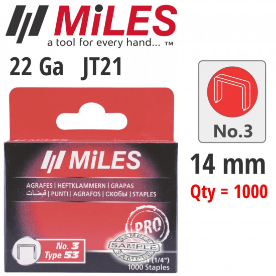 Galv Staples 22g Jt21 14mm X 1000pcs MILES No3 Galv Staples 22g Jt21 14mm X 1000pcs MILES No3