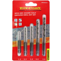 Drill Bit Set 5pcs Hss ½ Ground Hex Shank 1.5/2.5/3/4/5mm Polished