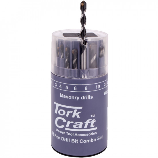 Drill Bit 18 Set Combo Wood + Masonry + Hss In Plastic Container Drill Bit 18 Set Combo Wood + Masonry + Hss In Plastic Container