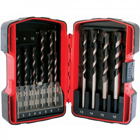 Masonry Drill Bit Set 16pc 3 - 16mm In Plastic Case Masonry Drill Bit Set 16pc 3 - 16mm In Plastic Case