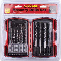 Masonry Drill Bit Set 16pc 3 - 16mm In Plastic Case