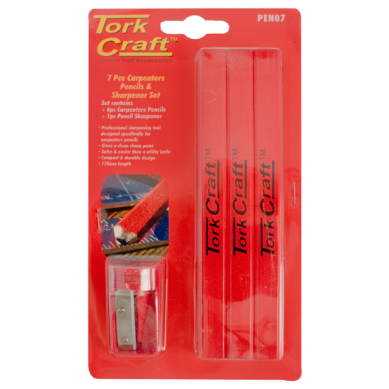 7pc TORK CRAFT Carpenters Pencil Set 6 X Pencil 1 X Sharpener 7pc TORK CRAFT Carpenters Pencil Set 6 X Pencil 1 X Sharpener