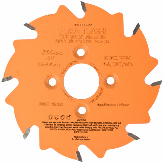 Saw Blade Tct 100x3.96x22x8t Biscuit Joiner Wood Prof. PRO-TECH Saw Blade Tct 100x3.96x22x8t Biscuit Joiner Wood Prof. PRO-TECH
