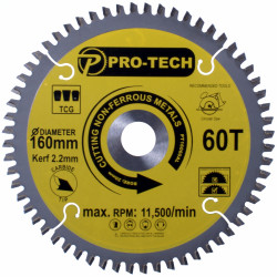 Saw Blade Tct 160 X 2.2 X 20 X 60t Alum. Prof.