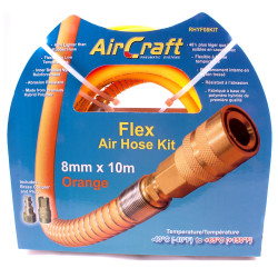 Flex Air Hose Kit 8mm X 10m Orange W/quick Coupler & Connector Yohkon