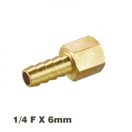 Hose Tail Connector Brass 1/4f X 6mm Hose Tail Connector Brass 1/4f X 6mm