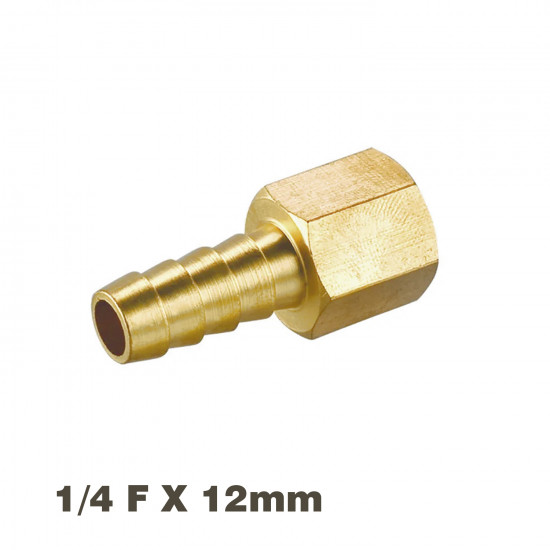 Hose Tail Connector Brass 1/4f X 12mm Hose Tail Connector Brass 1/4f X 12mm