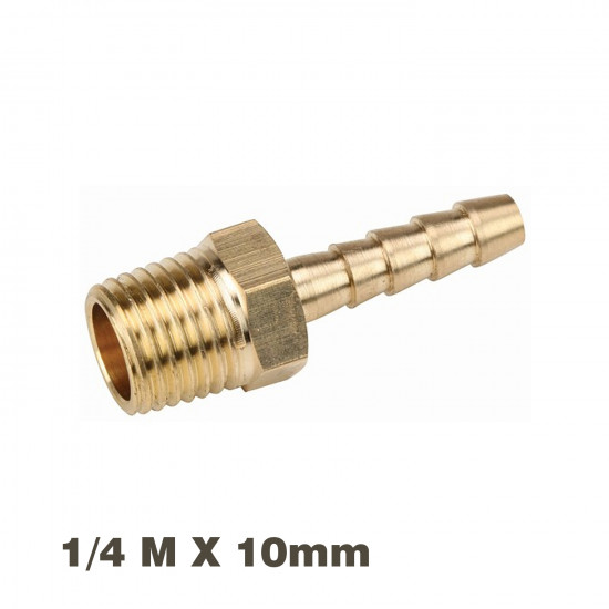 Hose Tail Connector Brass 1/4m X 10mm Hose Tail Connector Brass 1/4m X 10mm