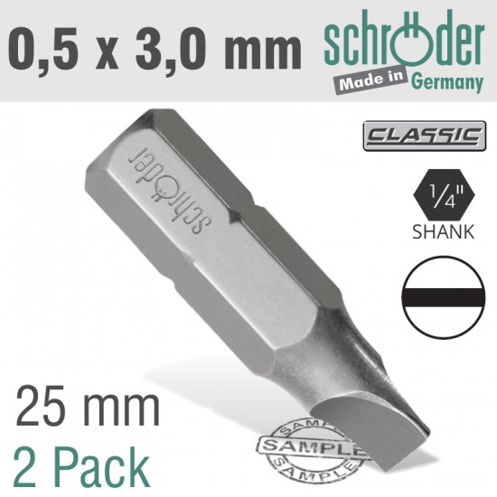 Slotted Bit 0.5x3mm 25mm 2cd Slotted Bit 0.5x3mm 25mm 2cd