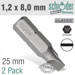 Slotted Bit 1.2x8mm 25mm 2cd