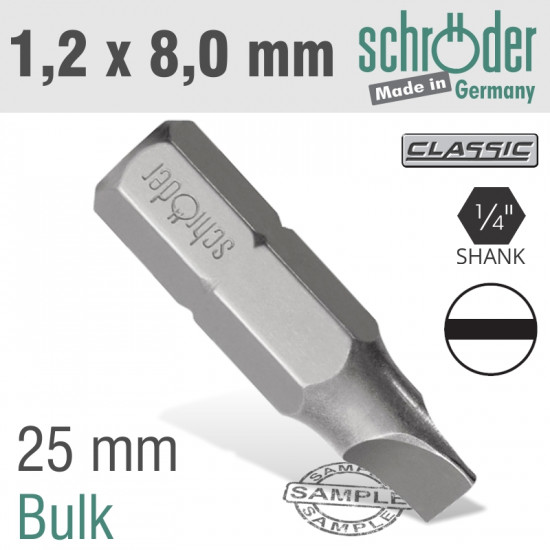 Slotted Bit 1.2x8.0 25mm Bulk Slotted Bit 1.2x8.0 25mm Bulk