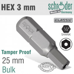 Allen/hex 3mm Security Insert Bit 25mm Bulk