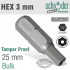 Allen/hex 3mm Security Insert Bit 25mm Bulk