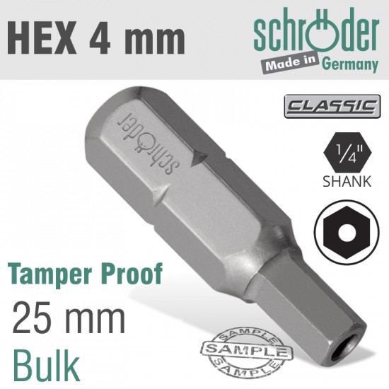 Allen/hex 4mm Security Insert Bit 25mm Bulk Allen/hex 4mm Security Insert Bit 25mm Bulk