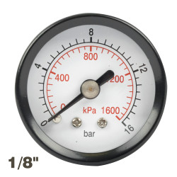 Press. Gauge 40mm 1/8' Rear Fit 0-16bar 0-1600kpa