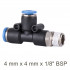 Pu Hose Fitting Tee 4mm X 4mm X 1/8'm