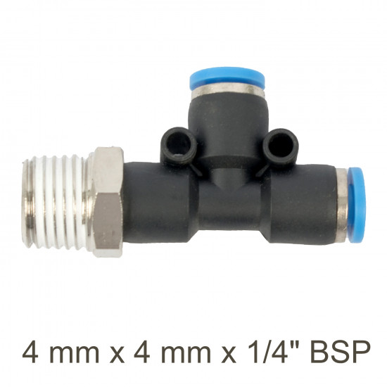 Pu Hose Fitting Tee 4mm X 4mm X 1/4'm Pu Hose Fitting Tee 4mm X 4mm X 1/4'm