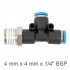 Pu Hose Fitting Tee 4mm X 4mm X 1/4'm