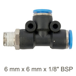 Pu Hose Fitting Tee 6mm X 6mm X 1/8'm