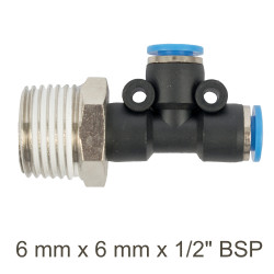 Pu Hose Fitting Tee 6mm X 6mm X 1/2'm