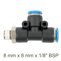 Pu Hose Fitting Tee 8mm X 8mm X 1/8'm