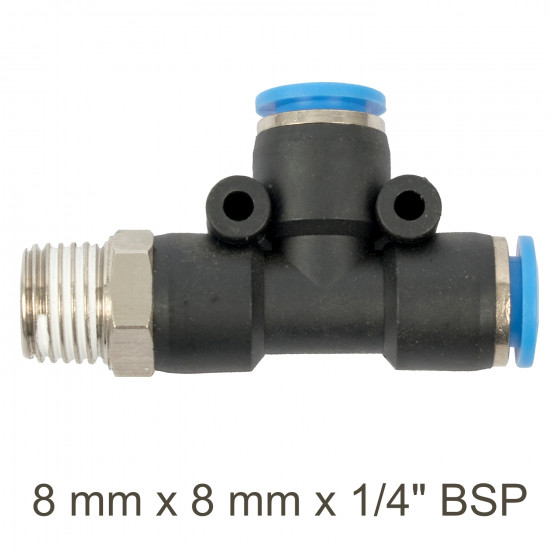 Pu Hose Fitting Tee 8mm X 8mm X 1/4'm Pu Hose Fitting Tee 8mm X 8mm X 1/4'm