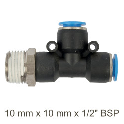 Pu Hose Fitting Tee 10mm X 10mm X 1/2'm