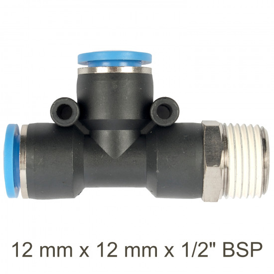 Pu Hose Fitting Tee 12mm X 12mm X 1/2'm Pu Hose Fitting Tee 12mm X 12mm X 1/2'm
